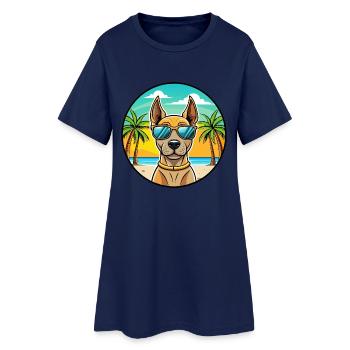 Thai Ridgeback Dog Breed Cartoon Sunglasses Beach - Women’s T-Shirt Dress - light navy - Front