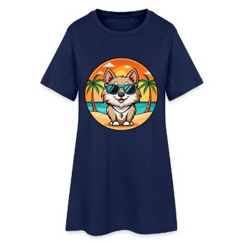 Schwedische Lapphund Hunderasse Cartoon Sonnenbrille Strand - Frauen T-Shirt-Kleid - Light Navy - Vorne
