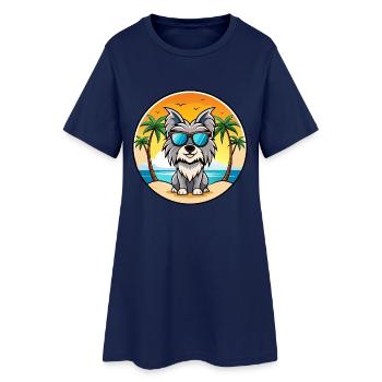Skye Terrier Hunderasse Cartoon Sonnenbrille Strand - Frauen T-Shirt-Kleid - Light Navy - Vorne