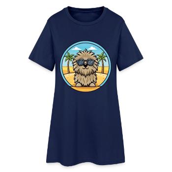 Puli Chien Race Dessin Animé Lunettes De Soleil Plage - Robe T-shirt Femme - marine clair - Devant