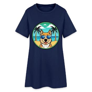 Slovensky Kopov Hunderasse Cartoon Sonnenbrille Strand - Frauen T-Shirt-Kleid - Light Navy - Vorne