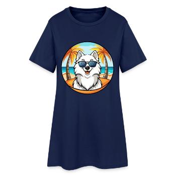 Samojede Hunderasse Cartoon Sonnenbrille Strand - Frauen T-Shirt-Kleid - Light Navy - Vorne