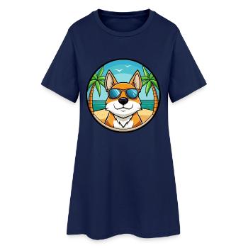Scandinavian Dog Breed Cartoon Sunglasses Beach - Women’s T-Shirt Dress - light navy - Front
