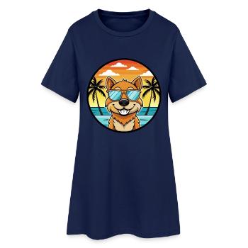 Saarlooswolfhond Hunderasse Cartoon Sonnenbrille Strand - Frauen T-Shirt-Kleid - Light Navy - Vorne