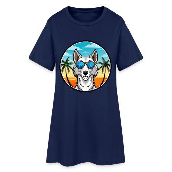 Russischer Wolfshund Hunderasse Cartoon Sonnenbrille Strand - Frauen T-Shirt-Kleid - Light Navy - Vorne