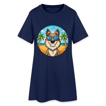 Rumänische Schäferhund Rasse Cartoon Sonnenbrille Strand - Frauen T-Shirt-Kleid - Light Navy - Vorne