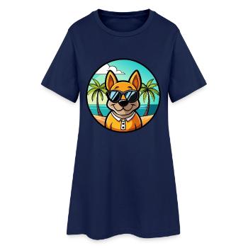 Pungsan Hunderasse Cartoon Sonnenbrille Strand - Frauen T-Shirt-Kleid - Light Navy - Vorne