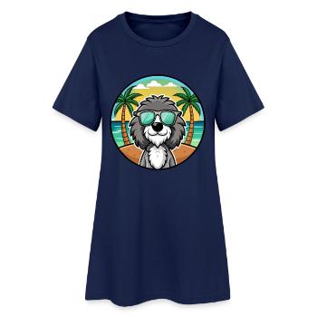 Portuguese Water Dog Breed Cartoon Sunglass Beach - Women’s T-Shirt Dress - light navy - Front