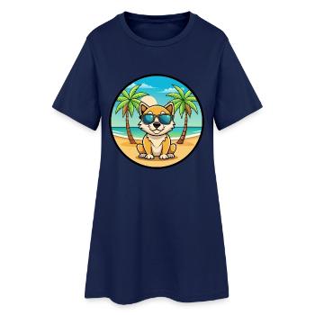 Porcelaine Hunderasse Cartoon Sonnenbrille Strand - Frauen T-Shirt-Kleid - Light Navy - Vorne