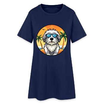 Polnische Tiefland-Schäferhund-Rasse Cartoon-Sonnenbrille - Frauen T-Shirt-Kleid - Light Navy - Vorne