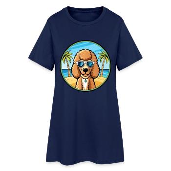 Pudel Hund Rasse Cartoon Sonnenbrille Strand - Frauen T-Shirt-Kleid - Light Navy - Vorne