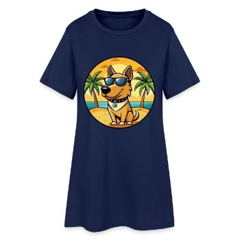 Polnische Jagdhunderasse Cartoon Sonnenbrille Strand - Frauen T-Shirt-Kleid - Light Navy - Vorne