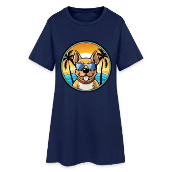 Phalene Hunderasse Cartoon Sonnenbrille Strand - Frauen T-Shirt-Kleid - Light Navy - Vorne