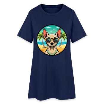Race de chien sans poils péruvienne dessin animé lunettes de soleil plage - Robe T-shirt Femme - marine clair - Devant