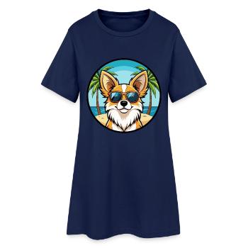 Papillon Dog Breed Cartoon Sunglasses Beach - Women’s T-Shirt Dress - light navy - Front