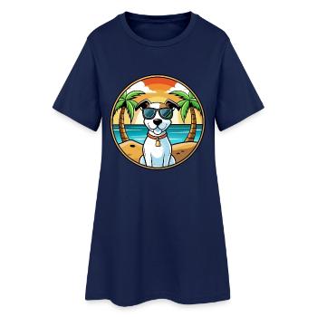 Parson Russell Terrier Hunderasse Cartoon Beach - Frauen T-Shirt-Kleid - Light Navy - Vorne