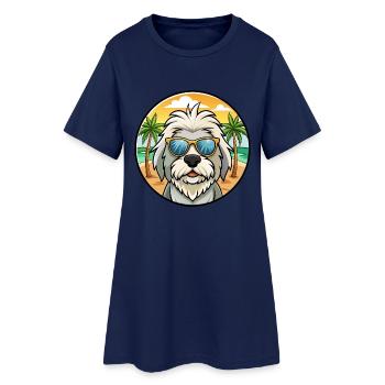 Vieux chien de berger anglais race dessin animé lunettes de soleil plage - Robe T-shirt Femme - marine clair - Devant
