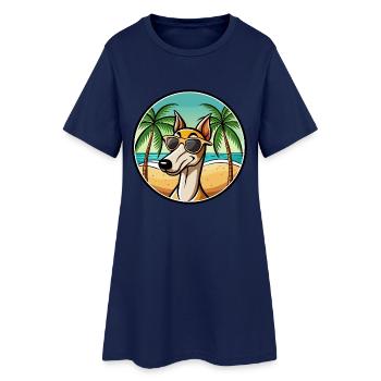 Old Croatian Sighthound Dog Breed Cartoon Beach - Women’s T-Shirt Dress - light navy - Front