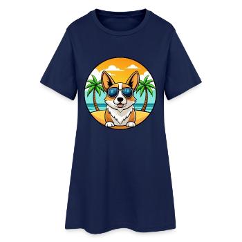 Pembroke Welsh Corgi Hunderasse Cartoon Sonnenbrille - Frauen T-Shirt-Kleid - Light Navy - Vorne