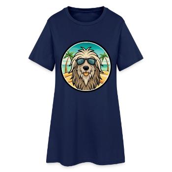 Bergamasco Chien Race Dessin Animé Lunettes De Soleil Plage - Robe T-shirt Femme - marine clair - Devant