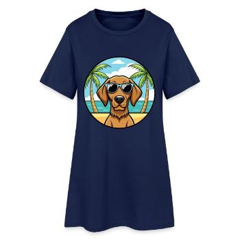 Wirehaired Vizsla Dog Breed Cartoon Sunglass Beach - Women’s T-Shirt Dress - light navy - Front