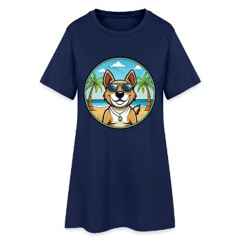 Teddy Roosevelt Terrier Race Chien Dessin Animé Plage - Robe T-shirt Femme - marine clair - Devant