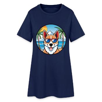 Norwegian Lundehund Dog Breed Cartoon Sunglasses - Women’s T-Shirt Dress - light navy - Front