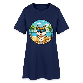 Norwegian Buhund Dog Breed Cartoon Sunglass Beach - Women’s T-Shirt Dress - light navy - Front