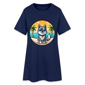 Norwegian Elkhound Dog Breed Cartoon Sunglasses - Women’s T-Shirt Dress - light navy - Front