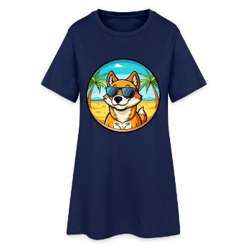 Neuguinea Singende Hunderasse Cartoon Sonnenbrille - Frauen T-Shirt-Kleid - Light Navy - Vorne