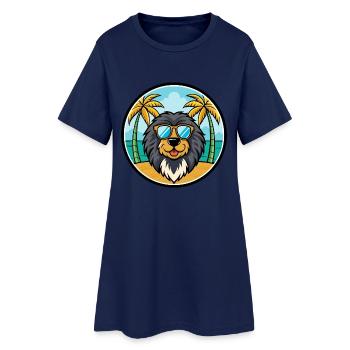 Newfoundland Dog Breed Cartoon Sunglasses Beach - Women’s T-Shirt Dress - light navy - Front