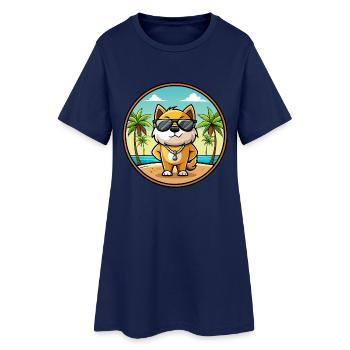 Milieu Asiatique Ovtcharka Chien Race Dessin Animé Plage - Robe T-shirt Femme - marine clair - Devant