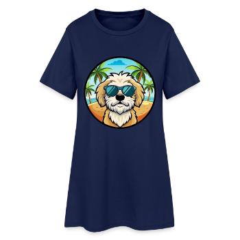 Maltipoo Chien Race Dessin Animé Lunettes de Soleil Plage - Robe T-shirt Femme - marine clair - Devant