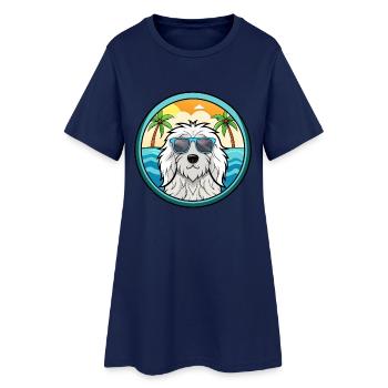 Komondor Hunderasse Cartoon Sonnenbrille Strand - Frauen T-Shirt-Kleid - Light Navy - Vorne