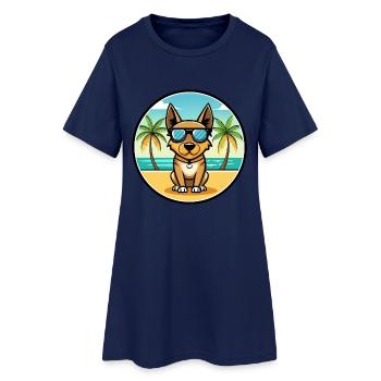 Lancashire Heeler Hunderasse Cartoon Sonnenbrille Strand - Frauen T-Shirt-Kleid - Light Navy - Vorne