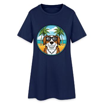 Landseer Dog Breed Cartoon Sunglasses Beach - Women’s T-Shirt Dress - light navy - Front