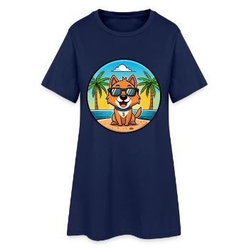 Kyi Leo Hunderasse Cartoon Sonnenbrille Strand - Frauen T-Shirt-Kleid - Light Navy - Vorne