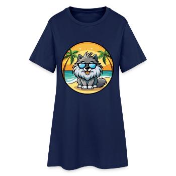 Keeshond Hunderasse Cartoon Sonnenbrille Strand - Frauen T-Shirt-Kleid - Light Navy - Vorne