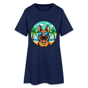 German Shepherd Dog Breed Cartoon Sunglasses Beach - Women’s T-Shirt Dress - light navy - Front