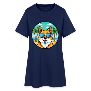 Deutscher Spitz Hund Rasse Cartoon Sonnenbrille Strand - Frauen T-Shirt-Kleid - Light Navy - Vorne