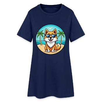 Isländischer Schäferhund Rasse Cartoon Sonnenbrille Strand - Frauen T-Shirt-Kleid - Light Navy - Vorne