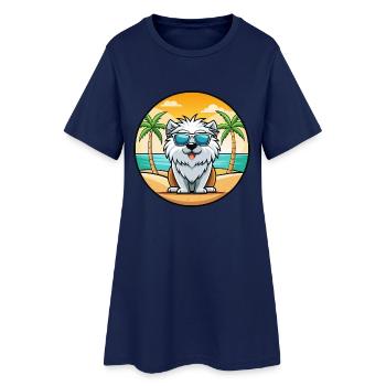 Himalaya Schäferhund Rasse Cartoon Sonnenbrille Strand - Frauen T-Shirt-Kleid - Light Navy - Vorne
