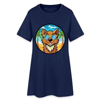 Griffon Nivernais Dog Breed Cartoon Sunglass Beach - Women’s T-Shirt Dress - light navy - Front