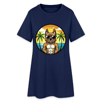 Deutscher Boxer Hund Rasse Cartoon Sonnenbrille Strand - Frauen T-Shirt-Kleid - Light Navy - Vorne