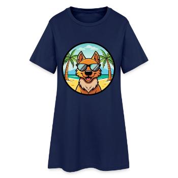 Frisian Pointing Dog Breed Cartoon Sunglass Beach - Women’s T-Shirt Dress - light navy - Front