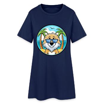 Frisian Water Dog Breed Cartoon Sunglasses Beach - Women’s T-Shirt Dress - light navy - Front