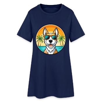 Fox Terrier Smooth Dog Breed Cartoon Sunglasses - Women’s T-Shirt Dress - light navy - Front