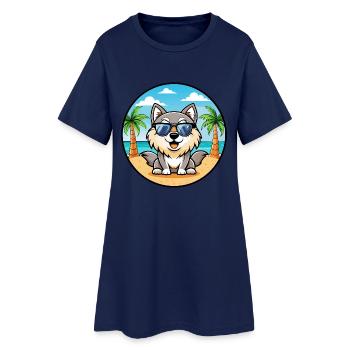 Finnischer Lapphund Hund Rasse Cartoon Sonnenbrille Strand - Frauen T-Shirt-Kleid - Light Navy - Vorne