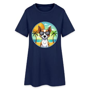 Decker Rat Terrier Hunderasse Cartoon Sonnenbrille - Frauen T-Shirt-Kleid - Light Navy - Vorne