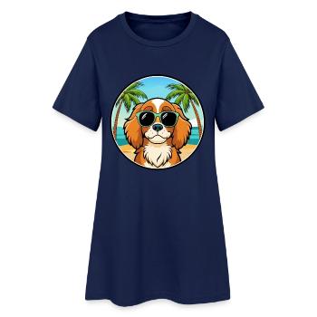 Cavalier King Charles Spaniel Hunderasse Karikatur - Frauen T-Shirt-Kleid - Light Navy - Vorne